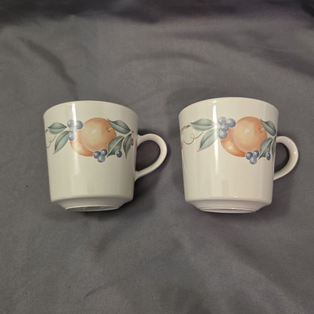 Vintage CORNING ABUNDANCE Coffee Mugs Corning Ware Fruit Pattern Set Of 2 USA